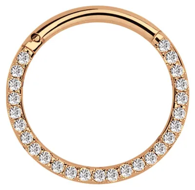 Image de Bague segmentée lisse pour piercing, modèle "clicker", en acier inoxydable 316L, finition rose gold, dimensions 1,2 x 7 mm, avec pierre