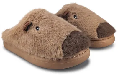 Produktbild von Damen Wasserschwein Hausschuhe Gefüttert Capybara Slippers in Braun Foril Gr.40/41