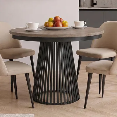Obrázek produktu pro BEAUTYSOFA | Kulatý rozkládací stůl LUMI, průměr 100–180 cm, jídelní stůl, styl loft, skandinávský, černá/nerezová ocel "Warmia"