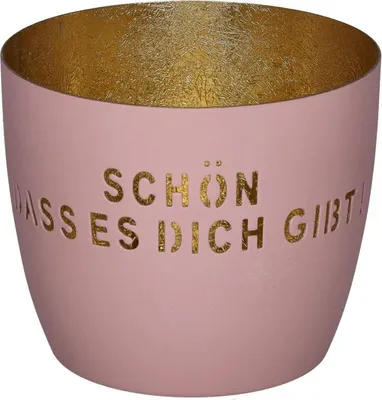 Produktbild von Gift Company Madras Windlicht M Schön dass es Dich gibt rosa/gold 8,5cm