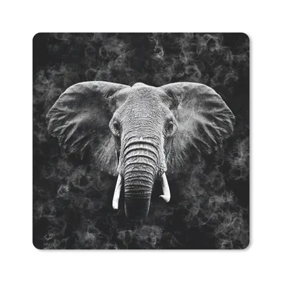 Produktbild von MuchoWow® Mauspad Mousepad Elefant - Tiere - Rauchen - Schwarz - Weiß 20x20 cm - Mousepads - Maus Mat - Pad - Mausunterlage - Desk Mat - Bureauartikeln