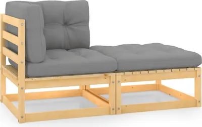 Produktbild von 2-tlg. Garten-Lounge-Set mit Kissen Kiefer Massivholz