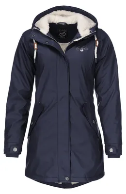 Produktbild von Dry Fashion Damen Regenmantel Malmö - Frauen Regenjacke Jacke mit Kapuze Lang Winddicht Wasserdicht Gefüttert mit Teddyfleece in Navy Größe 38