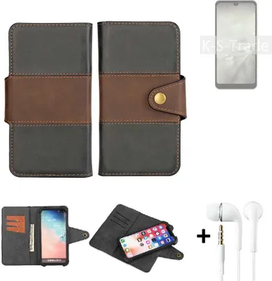 Produktbild von K-S-Trade Handyhülle Schutzhülle Bookstyle Wallet-Case kompatibel mit Sharp Aquos Wish2 + earphones Bumper rundumschutz schwarz-braun 1x