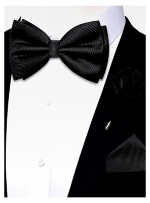 Produktbild von Herren Vorgebundene Twill Fliege mit Einstecktuch und Ansteckblume Set für Hochzeit und Business 3-teilig
