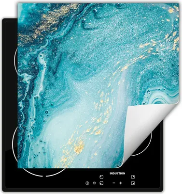 Produktbild von DarHaus Herdabdeckplatte 50x52 cm Anti Rutsch Matte Aufrollbar, blau - Marmor