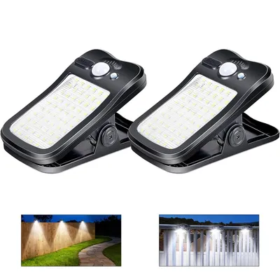 Produktbild von Solar-Klemmleuchte für Außenbereich, 3 Modi, 60 LEDs, 500 Lumen, wasserdicht, tragbar,für Zaun,Terrasse,Garage, Camping, USB-Ladung, 2 Stück, schwarz