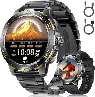 Produktbild von Herren Smartwatch 1.43" AMOLED mit Bluetooth-Anruf,120 Sportmodi, 800mAh,IP68 wasserdicht, Fitnessuhr mit Herzfrequenz & Schlafmonitor für Android iOS