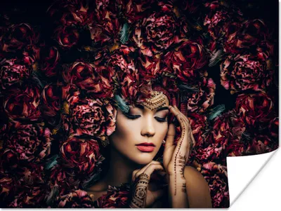 Produktbild von MuchoWow® Poster Frau - Blumen - Henna - Porträt 160x120 cm - Foto Plakat