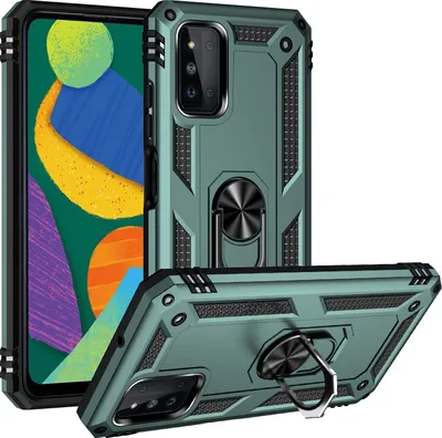 Image de Étui pour Samsung Galaxy F52 5G étui de protection militaire double couche avec support d'anneau et support vert