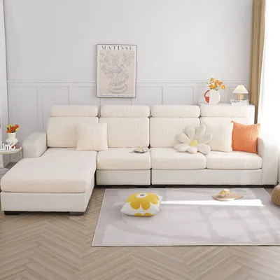 Produktbild von (Beige, Einzelsitz) Couchkissenbezüge für Schnittsofas, elastischer, weicher, rutschfester Sofabezug, Möbelschutz, Sofabezug, Sofabezug, Möbelschutzbezug