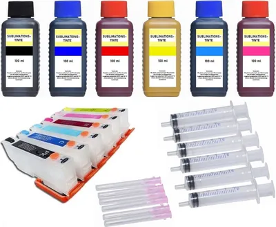 Image de Cartouches d'encre rechargeables compatibles avec Epson T24 XL + 6 x 100 ml d'encre à sublimation pour Expression Photo XP-55, 750, 760, 850, 860, 950, 960 et 970