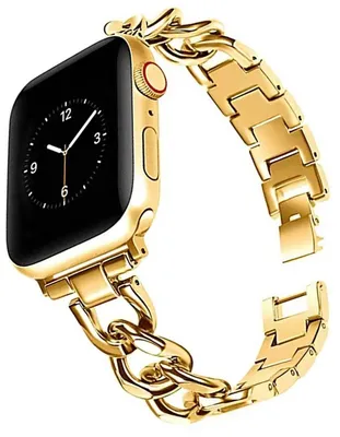 Produktbild von FFO2World Metallkettenarmband für Apple Watch 42/41/40/38 mm – Stilvolles, verstellbares Denim-Design, sicherer Halt, Ersatzarmband - Gold