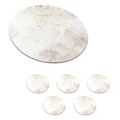 Obrázok produktu pre MuchoWow® Okrúhly sklenený podšálok, sada 6 ks Mramor - Geometria - Zlato 10x10x0.3cm Podložky pod poháre - podložky pod nápoje - ochrana stolovej