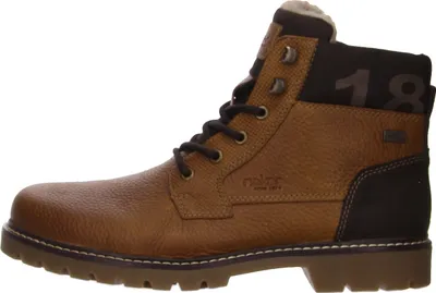A single brown leather boot is shown against a white background.