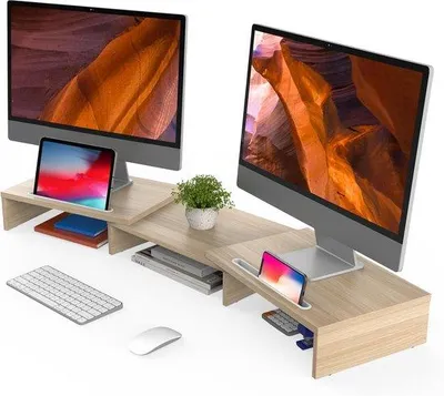 Produktbild von Famanu Monitorerhöhung mit Telefonhalter - Höhenverstellbar 79–111 cm, bis 25 kg Tragkraft