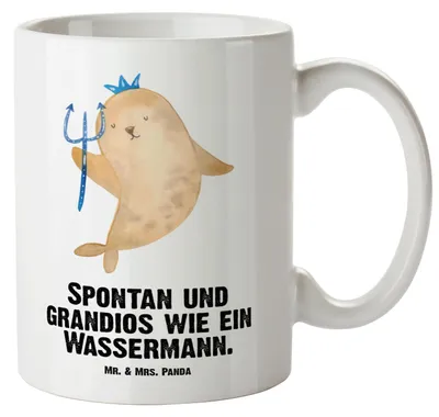 Produktbild von Mr. & Mrs. Panda Große Teetasse Sternzeichen Wassermann - Weiß - Geschenk, Geburtstag Februar, Nix, Riesenkaffeetasse, Pott, Meermann, Meer, Haferl, Keramiktasse, Januar