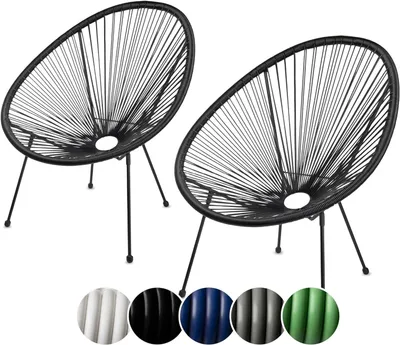 Produktbild von sunnypillow 2er Set Acapulco Gartenstuhl | gemütlicher Loungesessel für Wohnzimmer, Terrasse, Garten, Balkon Sessel Stuhl | Schwarz