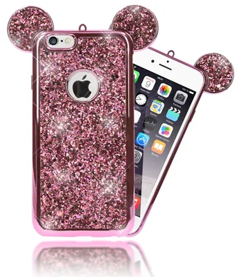 Image de Apple iPhone 6 6S Coque de téléphone portable par NALIA, coque arrière scintillante avec oreilles de souris rose