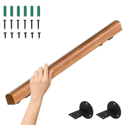 Immagine prodotto di Corrimano in legno massello di pino, lunghezza 100 cm, diametro 5 cm, antiscivolo, ideale per scale, corridoi e bagni, completo di accessori per il montaggio