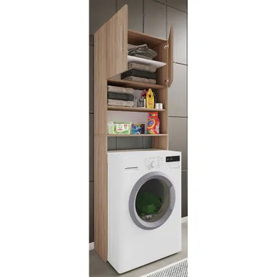 Produktbild von VCM Waschmaschinenschrank | Praktischer Überbauschrank mit viel Stauraum | Maße ca. B. 64 x H. 185 x T. 20 cm | Waschmaschinenregal für Bad und Waschküche | Waschmaschinenüberbauschrank- Jutas