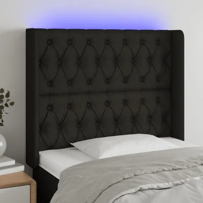 Produktbild von The Living Store LED Kopfteil Schwarz 93x16x118/128 cm Stoff