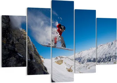 Produktbild von Bild auf Leinwand - Leinwandbild - Snowboard Winter Berg Gipfel - 150x100cm - Wand Bild - Wanddeko - Leinwanddruck - Bilder - Kunstdruck - Wanddekoration - Leinwand bilder - Wandkunst - EA150x100-2236