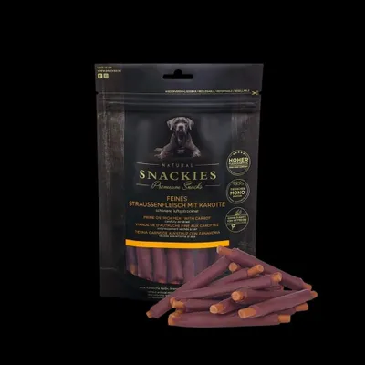 Produktbild von SNACKIES Feines Straussenfleisch mit Karotte 150 g