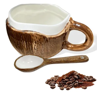 Keramikmok 250 ml Kokosform mit Löffel, braun