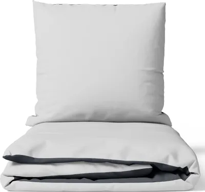 Produktbild von Bettwäsche 135x200 cm Baumwolle Luxus Satin 300 TC Hotelqualität Grau Seidig Glatt Pflegeleicht Wendeseite & Reißverschluss