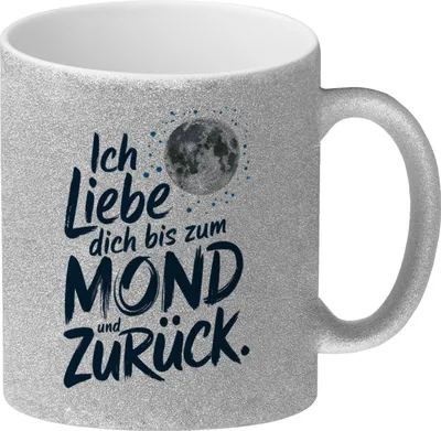 Produktbild von Ich liebe dich bis zum Mond und zurück Glitzer-Kaffeebecher