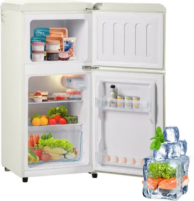 Produktbild von Merax Retrokühlschrank Kühl-/Gefrierkombination BCD-86, Vintage Kühlschrank, verstellebare Ablage und Füße, Doppeltür und LED, 87 cm hoch,60 L