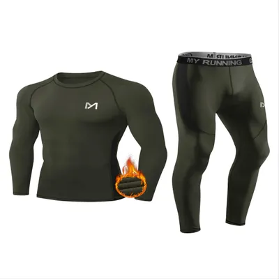Produktbild von Herren Thermounterwäsche Set Innenfleece Funktionsunterwäsche Winter Skiunterwäsche Warm Unterwäsche Set Atmungsaktiv Langarmshirt Lange-Grün -XL