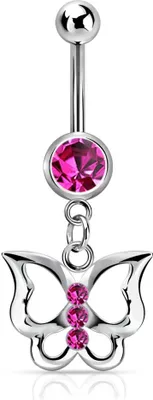Produktbild von Bauchnabelpiercing Schmetterling Butterfly Zirkonia Kristall Autiga® silber-pink 12 mm