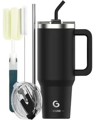 Productafbeelding van Thermobeker, thermosfles, roestvrijstalen drinkfles met rietje en deksel, zwart, 1182 ml