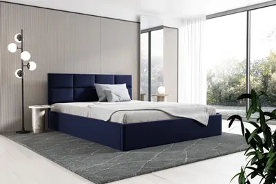 Produktbild von BETTSO Doppelbett Polsterbett Bett mit Kopfstütze und Bettkasten GOBI 160 x 200 cm Blau Dunkelblau