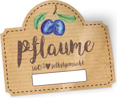 Produktbild von itenga 50 x Marmeladen Etikett Pflaume 4,5x3,8cm 100% selbstgemacht Sticker