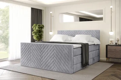 Produktbild von ALTDECOR Boxspringbett mit Matratze und Lattenrost, Topper, Polsterbett mit Bettkasten, Bett mit Stauraum H3- und H4- Matratze, Doppelbett, Springboxbett -VEXA-Z KING-200x200 - Grau Monolith