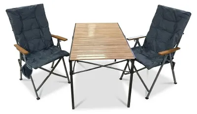 Produktbild von 3-tlg. Gartenset Sitzgruppe – Klapptisch ca. 117x70 cm Holzoptik + 2 Hochlehner Dunkelgrau