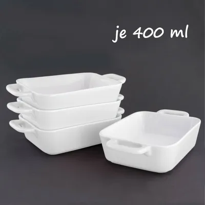 Produktbild von MINI rechteckige Auflaufform Ofen- Backform Keramik Set 4 St 11,5 x15,5x4 cm (Innenmaß) 400ml Weiß