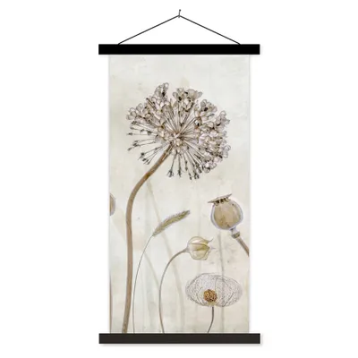 Produktbild von MuchoWow® Textilposter Blumen - Aquarell - Stilleben - Braun - Vintage 90x180 cm mit schwarzem Rahmen - Dekoration Wohnzimmer