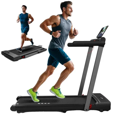 Immagine prodotto di Tapis roulant, motore da 2,25 CV, velocità regolabile da 1 a 12 km/h, superficie di corsa a 7 strati, pieghevole, Bluetooth