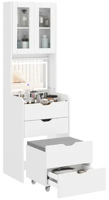 Immagine prodotto di HOMCOM Toeletta Trucco con Specchio Illuminato e Sgabello, Luce Regolabile, Cassetti e Armadietto, Bianco