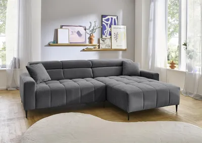 Produktbild von Wohnlandschaft >Stanislaw< elektr. Sitztiefenverstellung, Cord grau - 256x100x180cm (BxHxT)