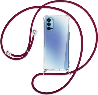 Produktbild von Handykette Backcover-Schutzhülle mit Band (Metall silberfarben) für Oppo Reno5 4G/5G - dunkelrot