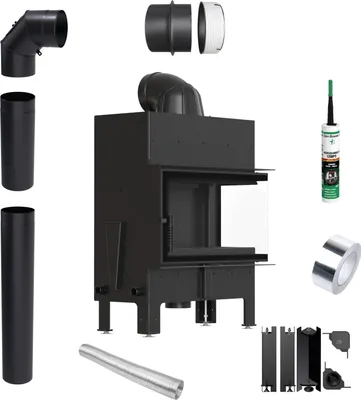 Immagine prodotto di Inserto per caminetto KRATKI FLOKI M destra 10kW fi200 nero Set di tubi TERMOTEC