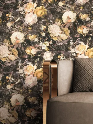 Produktbild von NEWROOM Tapete Gelb Vliestapete Blumen - Blumentapete Floral Schwarz Gold Rosen Pfingstrosen Rosentapete Romantisch Vintage