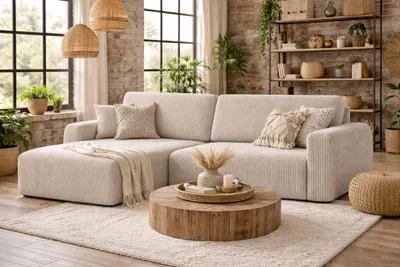 Produktbild von Kaiser Möbel Ecksofa mit Schlaffunktion und Bettkasten, Ariel L-Form moderne Cord Sofa, Stoff Poso, Beige, Links