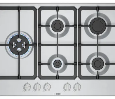 Immagine prodotto di Bosch Serie 4 PGM7B5K90, Acciaio inox, Integrato, 75 cm, Piano cottura a gas, Ghisa, 5 zona(e)