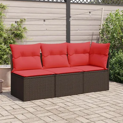 Produktbild von Gartensofa mit Kissen 3-Sitzer Braun Poly Rattan